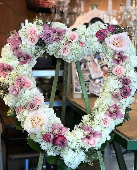 Flower Heart on Easel for funeral 