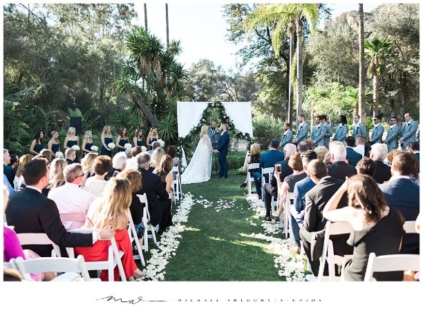 Piru Mansion Wedding Ceremony Flowers, Fabric Arch and Garland 